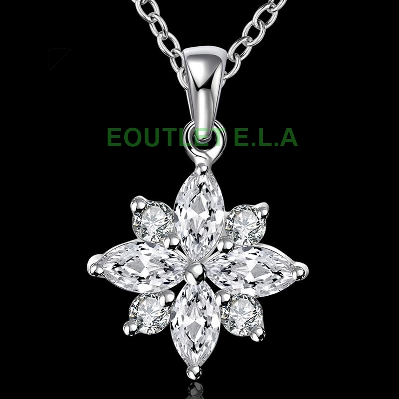 25mm SPARKLING CZ SNOWFLAKE SILVER NECKLACE-46cm